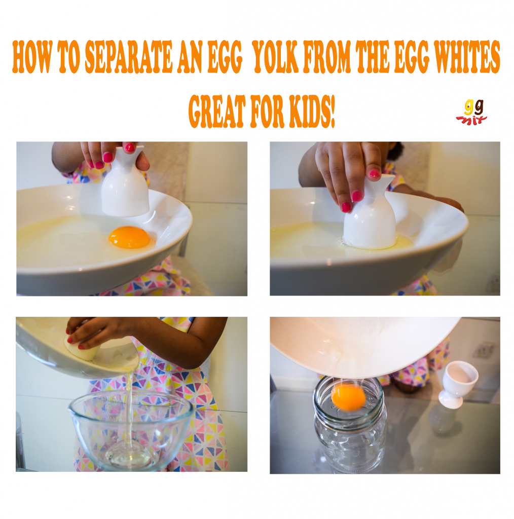 4 step picture tutorial showing how to seperate an egg with an egg cup