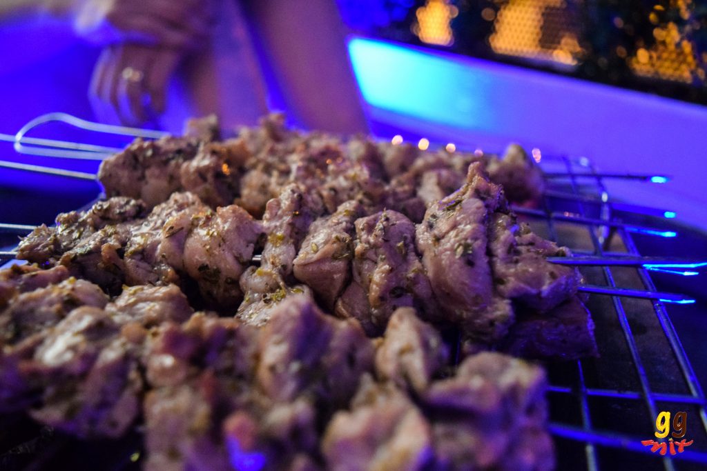 Greek Cypriot pork souvlaki cooing on the BBQ