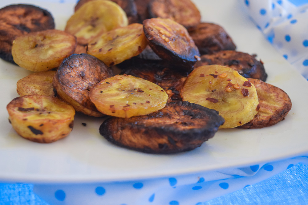 Ghanaian kelewele grilled discs of plantain with chiili flakes and cinnamon 