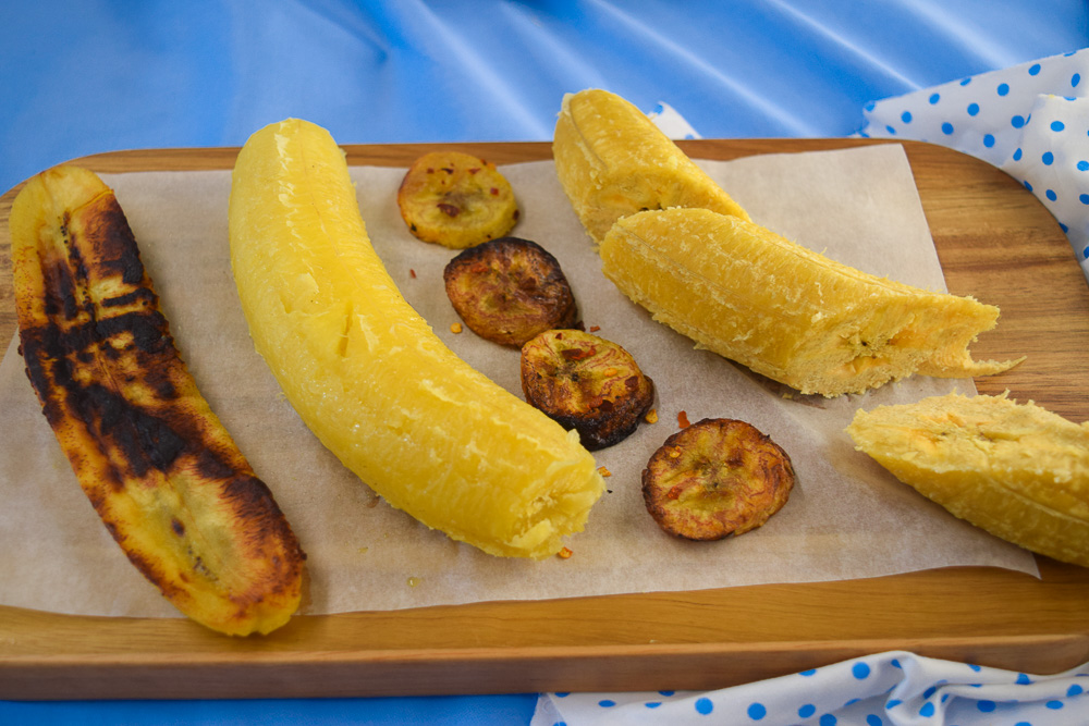 a tray of fried, boiled, grilled and baked plantain
