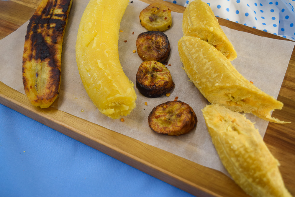 a tray of fried, boiled, grilled and baked plantain